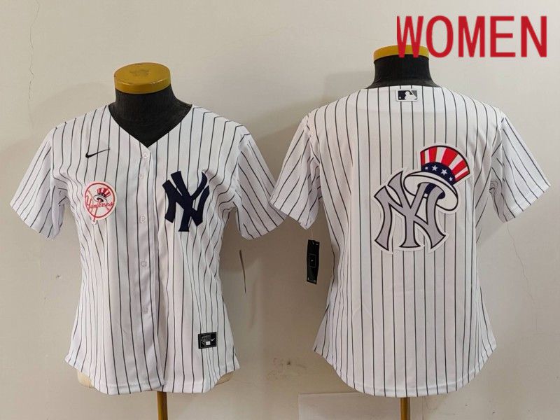 Women New York Yankees Blank White stripe Game 2024 Nike MLB Jersey style 8